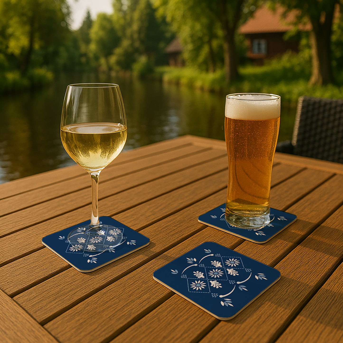 Bierdeckel „Raute“ – Sorbisches Muster im Blaudruck Stil