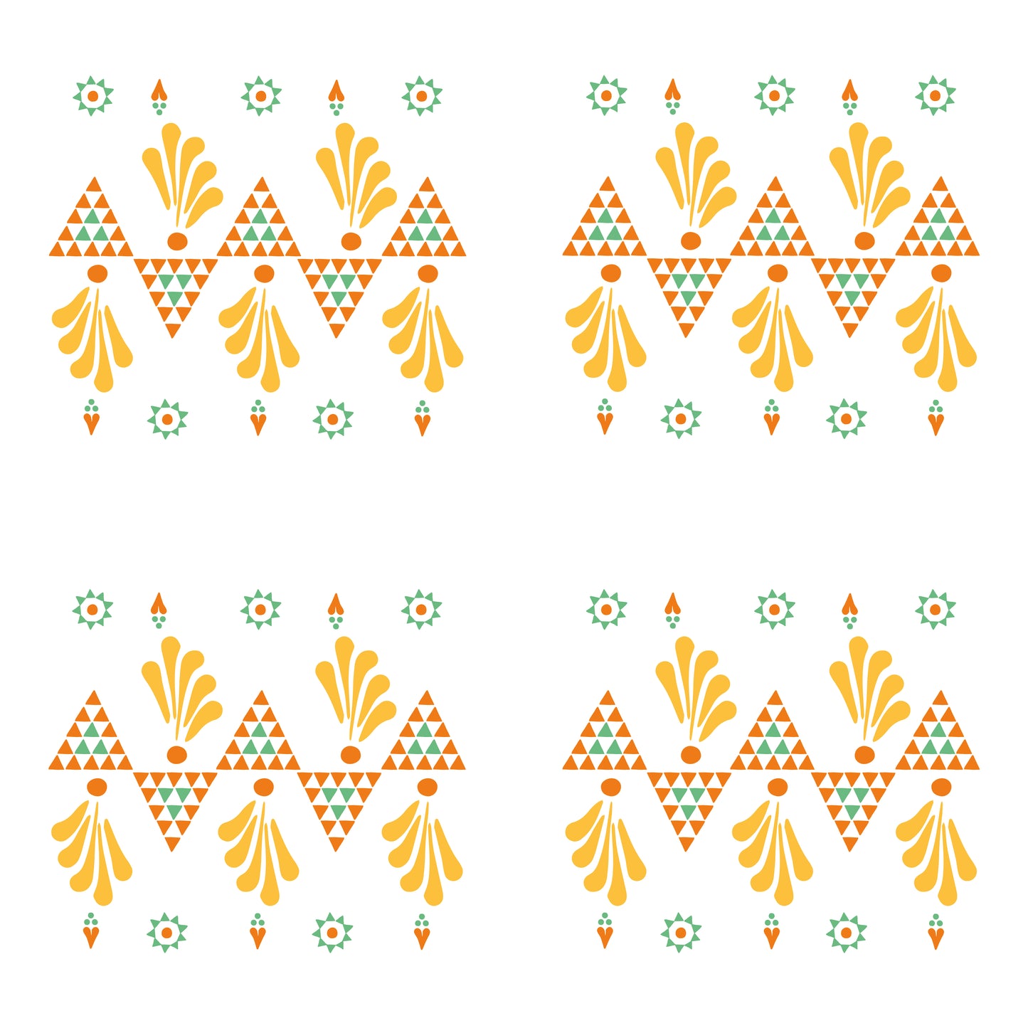 Tissue-Servietten „Dreieckstanz im Frühling“ (20 Stück 33×33 cm) – Sorbisches Muster in Gelb, Orange & Grün