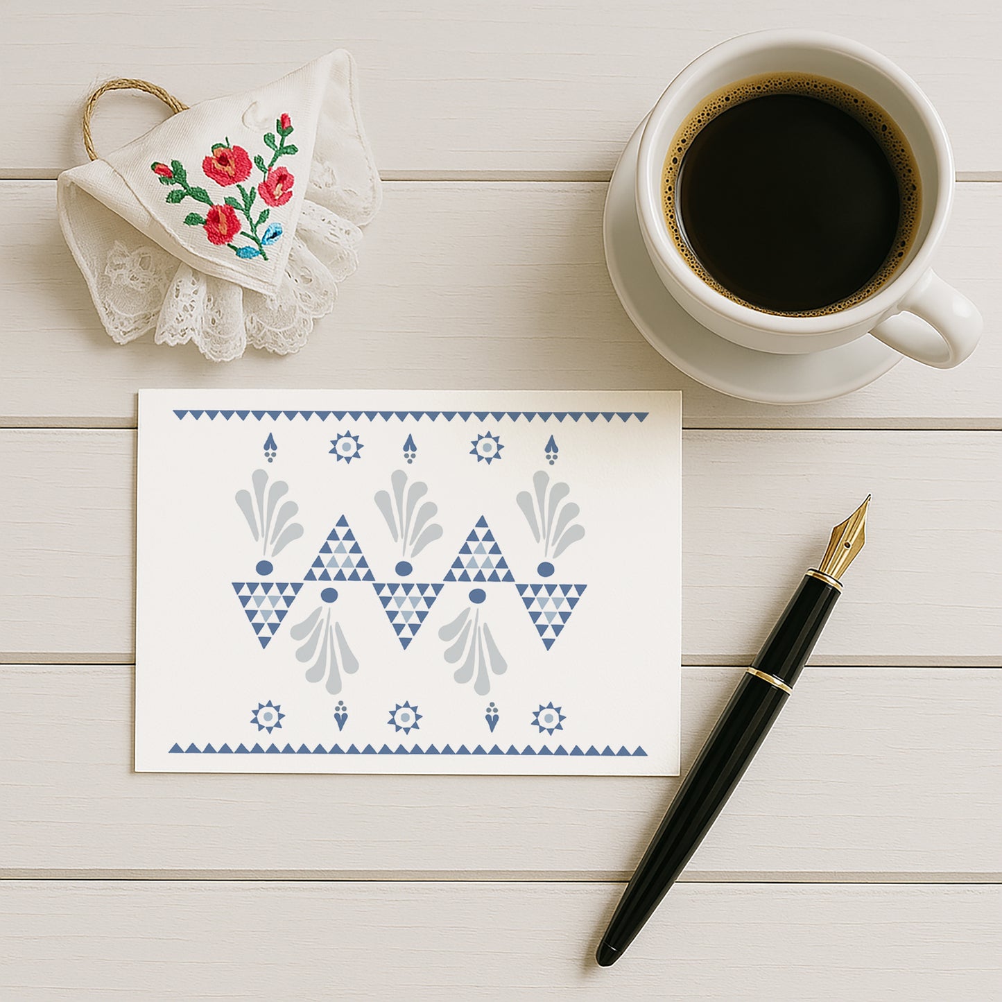 Postkarten-Set „Winter“ | Sorbische Muster in frostigem Blau (5er-Pack)