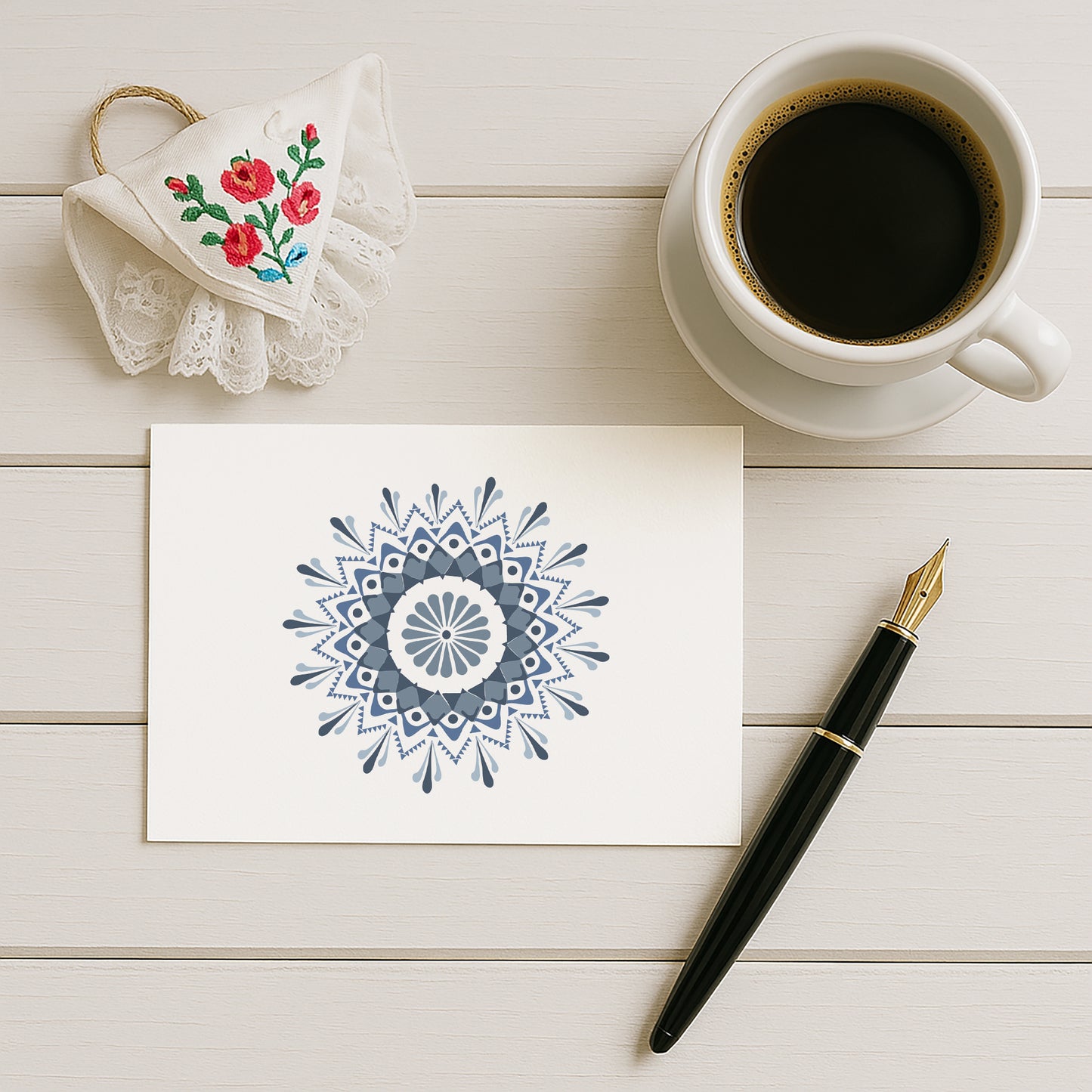 Postkarten-Set „Winter“ | Sorbische Muster in frostigem Blau (5er-Pack)