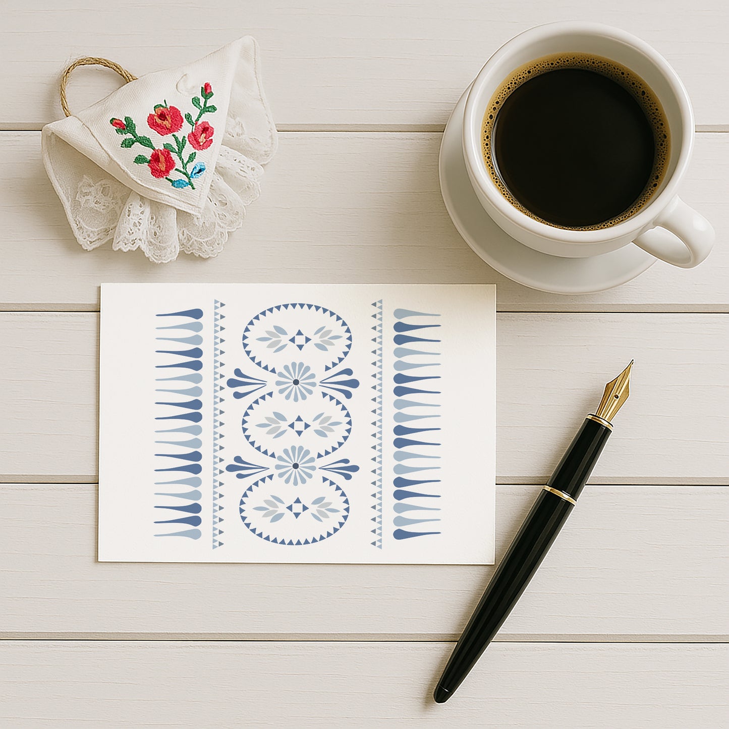 Postkarten-Set „Winter“ | Sorbische Muster in frostigem Blau (5er-Pack)