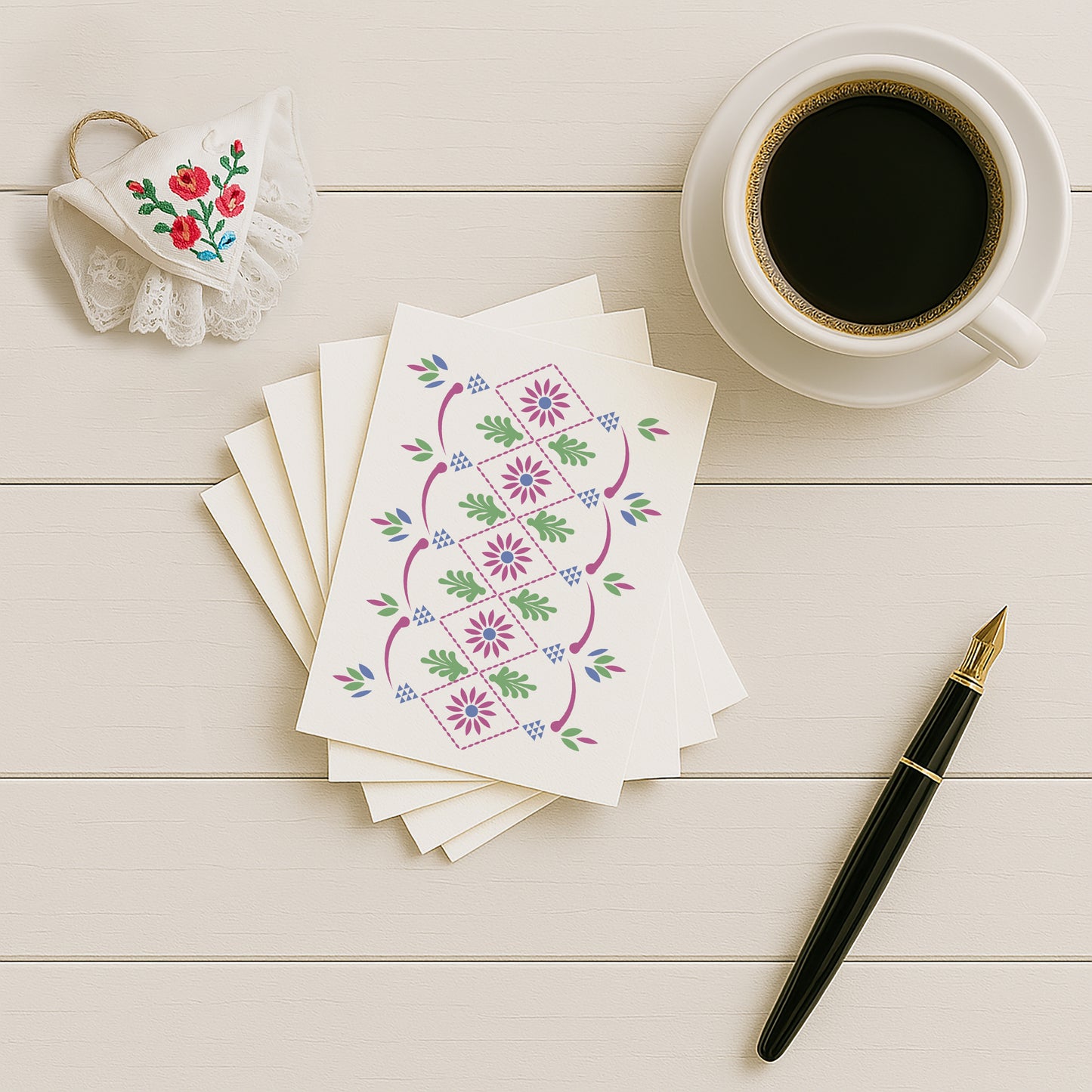 Postkarten-Set „Frühling“ | 5er-Pack mit sorbischen Mustern