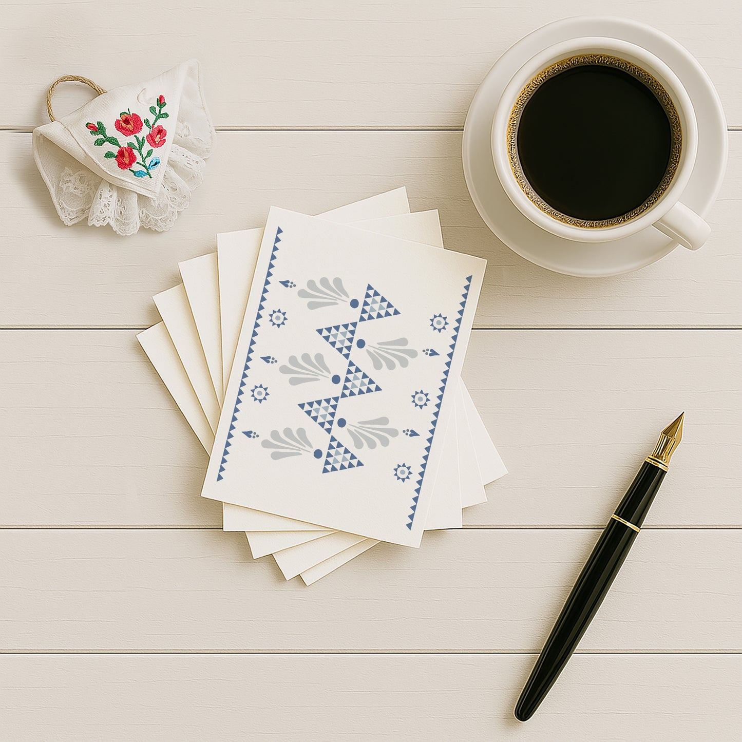 Postkarten-Set „Winter“ | Sorbische Muster in frostigem Blau (5er-Pack)